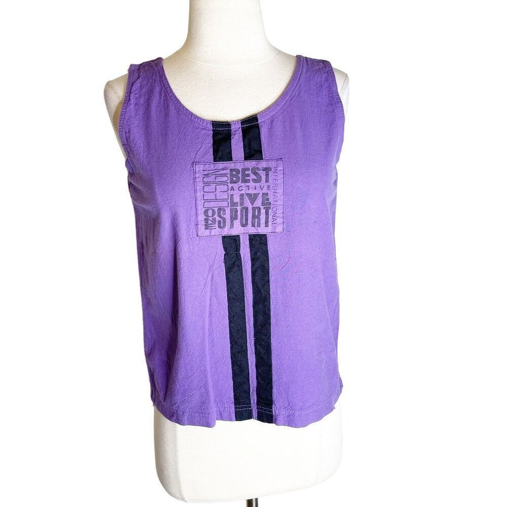 Vintage 90s S Small Tank Top Purple Sport Surf Beach Cotton Wacky Hip Hop Active
